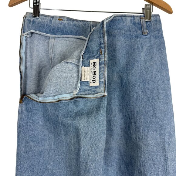 Vtg Be Bop Denim Maxi Skirt Sz 11 Leather Cord Whip Stitch Wrap Detail Lt Wash - Picture 8 of 9